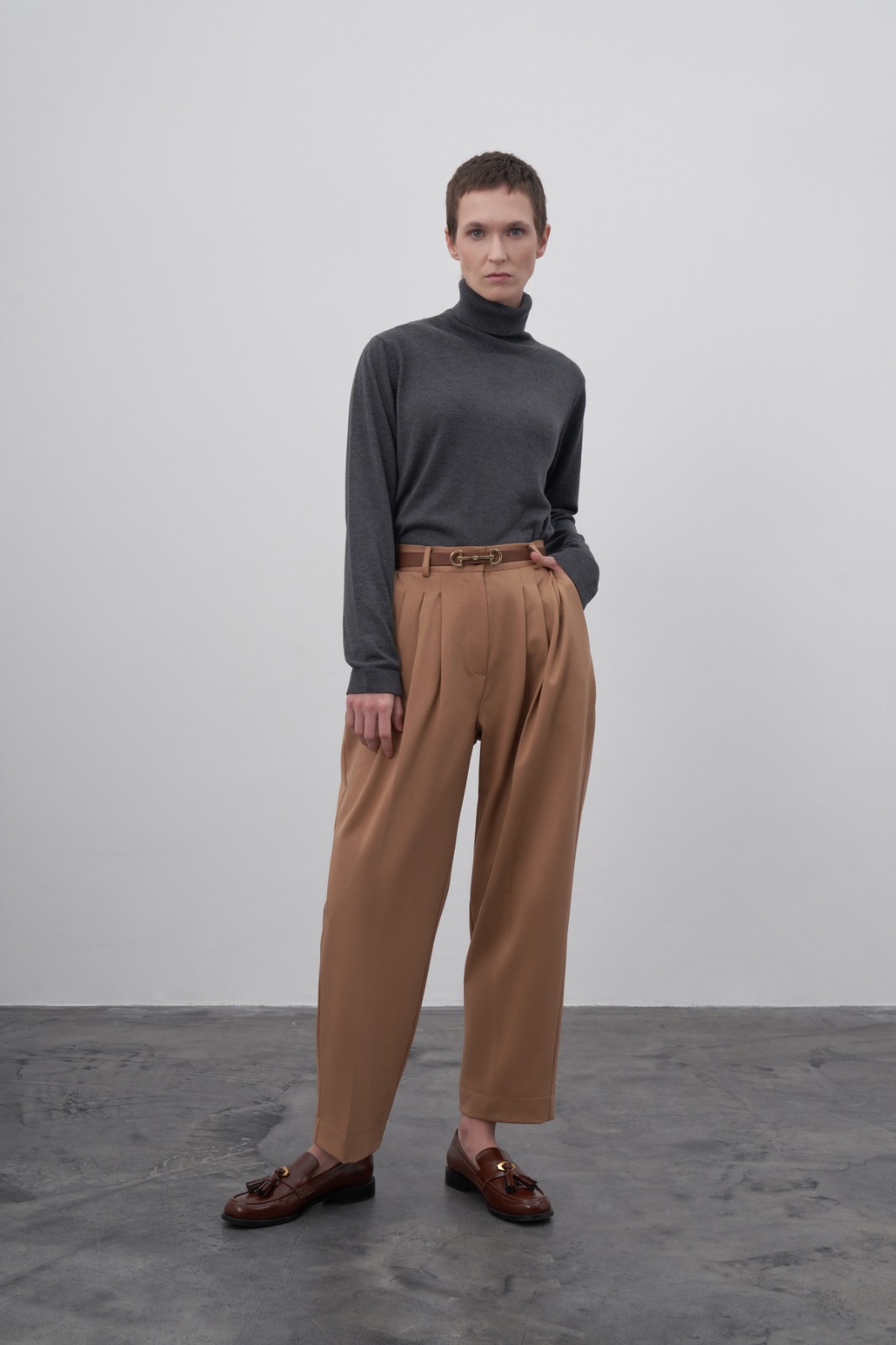 ARELLA Pleated Camel Trousers